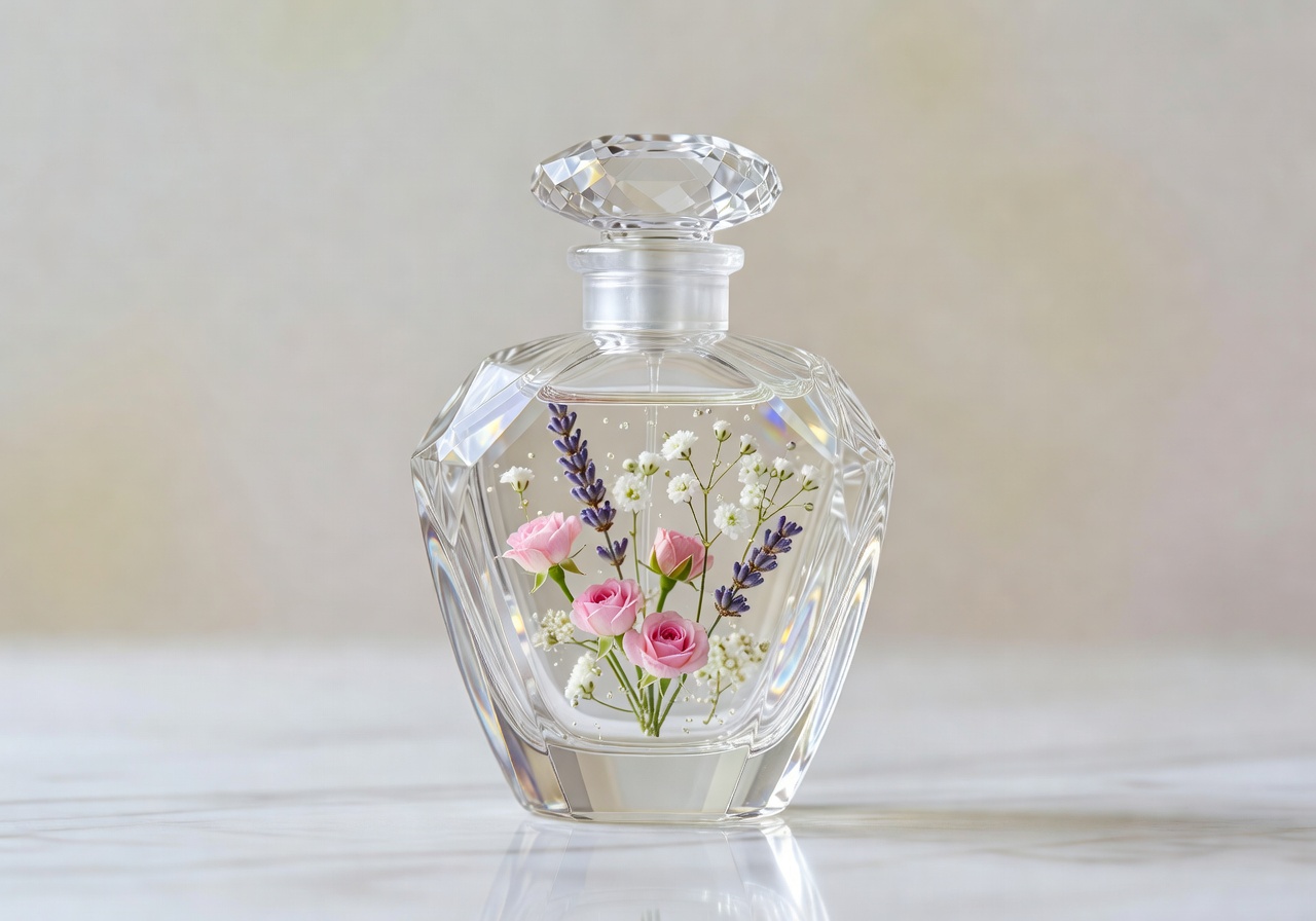 Crystal perfume bottle with delicate flowers