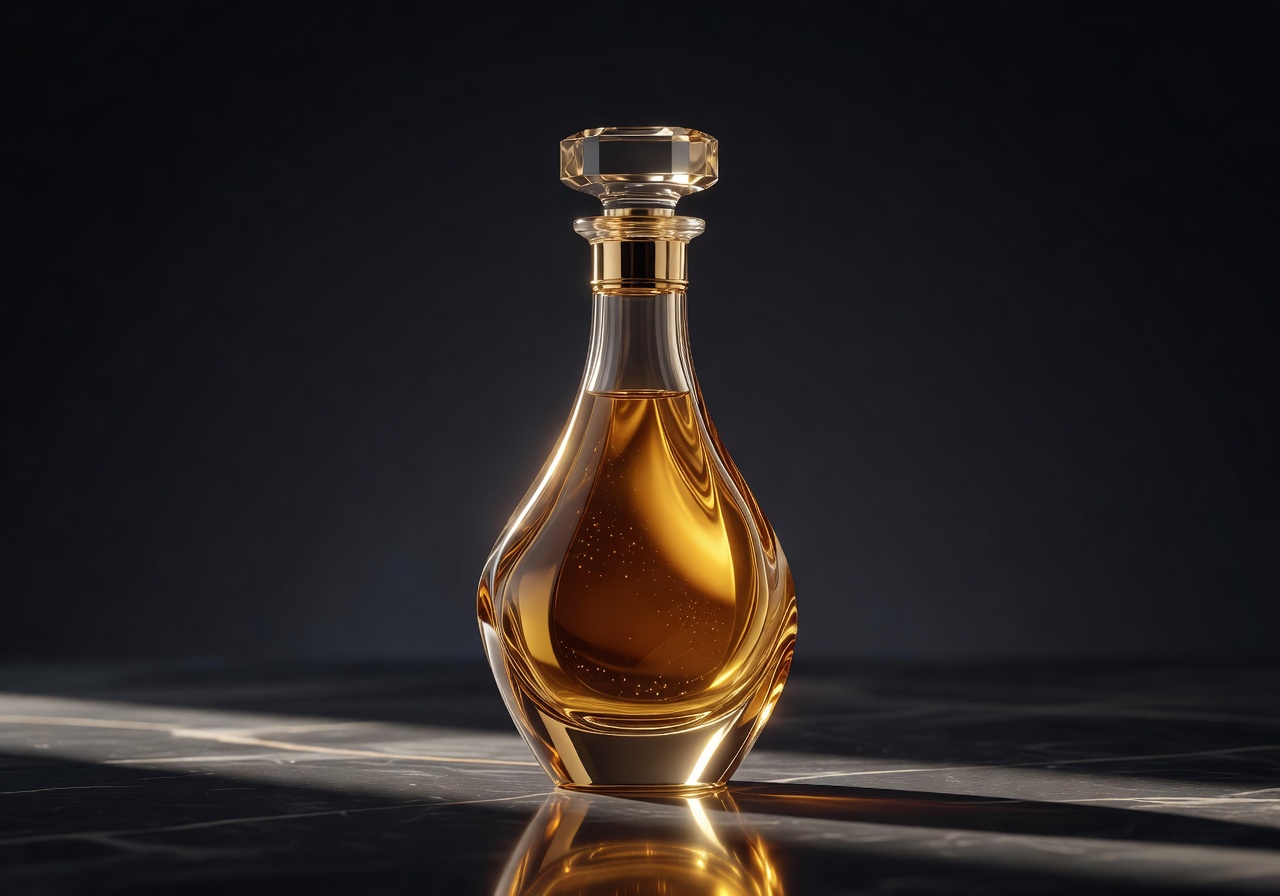 Golden amber luxury perfume bottle