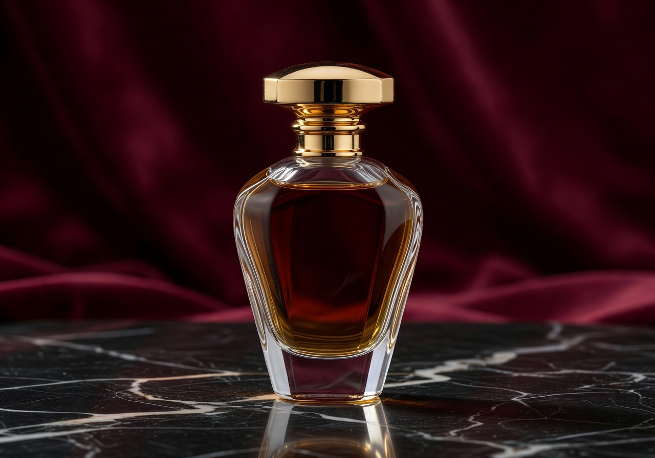 Luxury French perfume bottle with gold cap