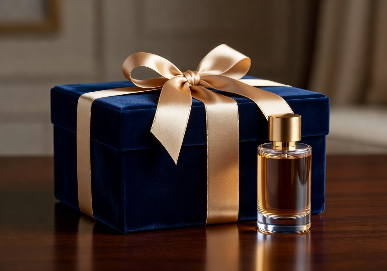 Luxury gift box with ribbon and perfume