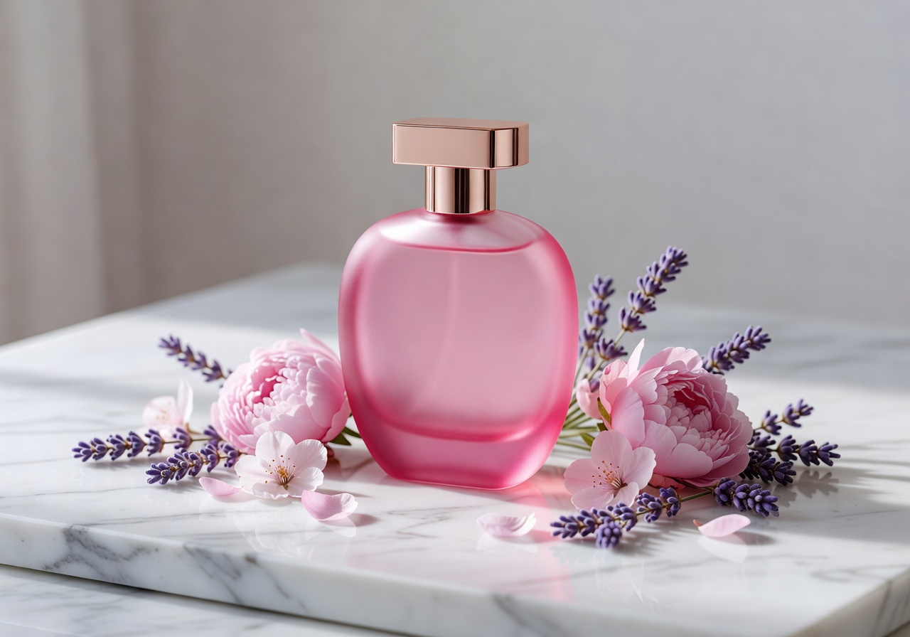 Pink luxury perfume bottle with floral notes